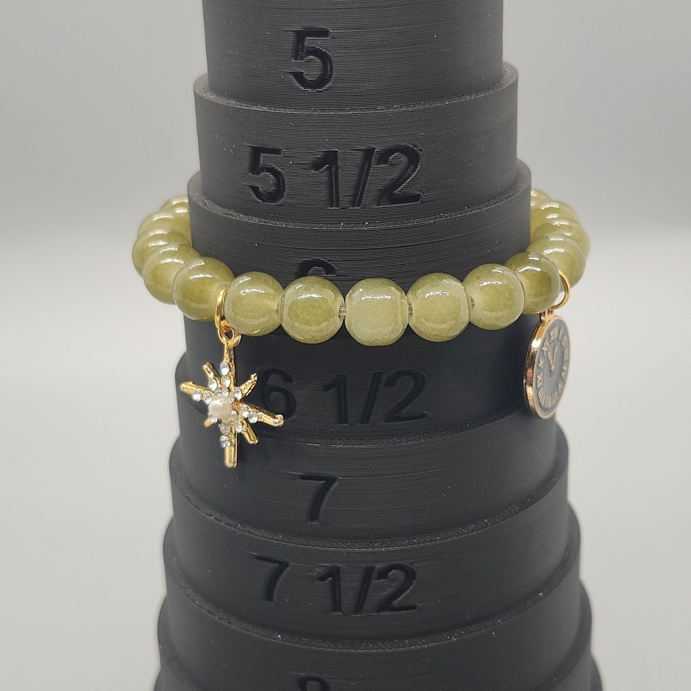 Green Charm Bracelet Silver North Star Rhinestone w/ Clock Charm